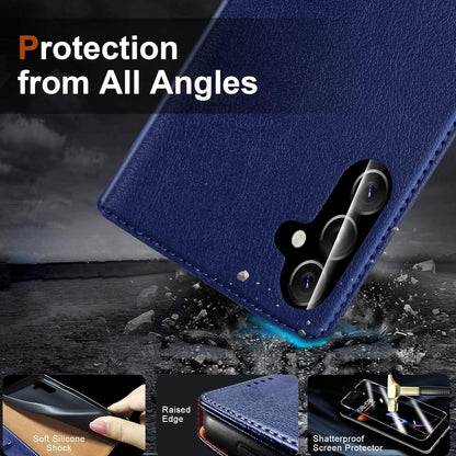 QHOHQ Handyhülle Samsung Galaxy A24 4G Schutzhülle Flip Case Blau
