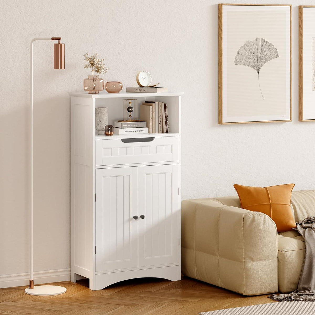 Badezimmerschrank mit Schublade & verstellbaren Regalen, Weiß