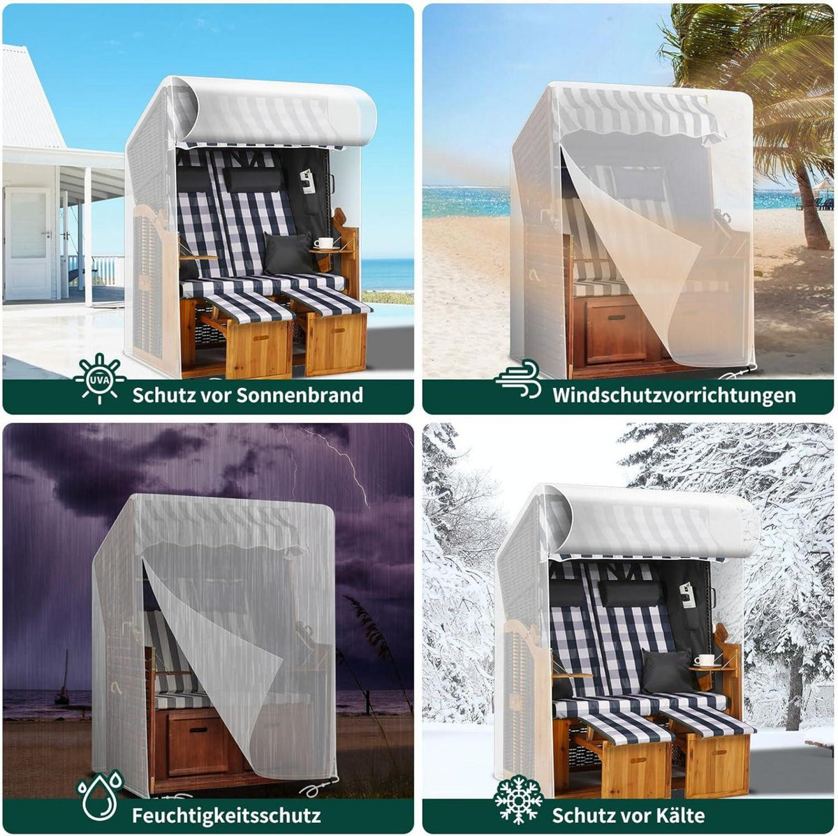 Strandkorbhülle PE Wasserdicht UV-beständig 135x105x175cm Transparent