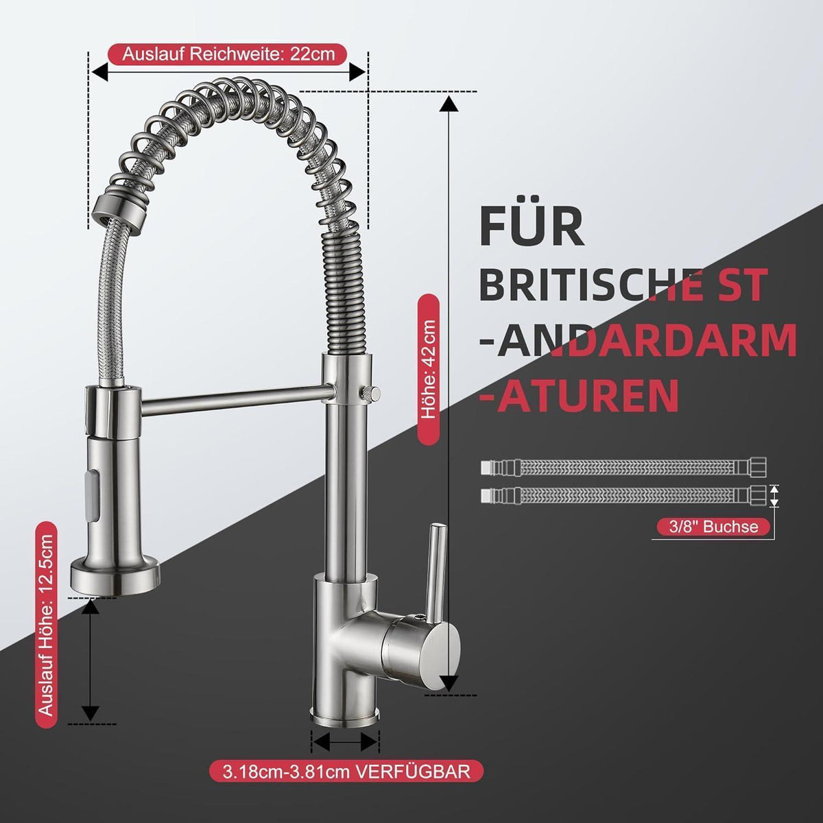 Ausziehbare Küchenarmatur mit Sprühkopf – Gebürstetes Nickel