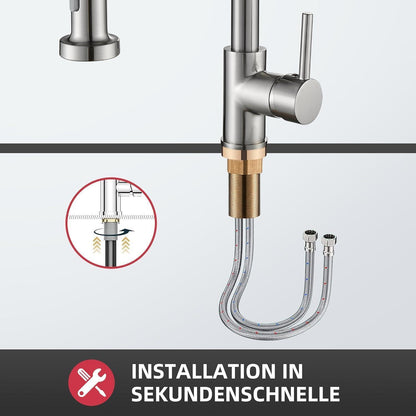 Ausziehbare Küchenarmatur mit Sprühkopf – Gebürstetes Nickel