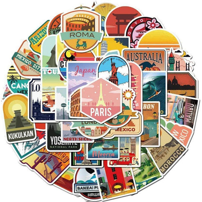 Vintage Reise Aufkleber Set – 50 Retro Vinyl Sticker für Koffer & Co.