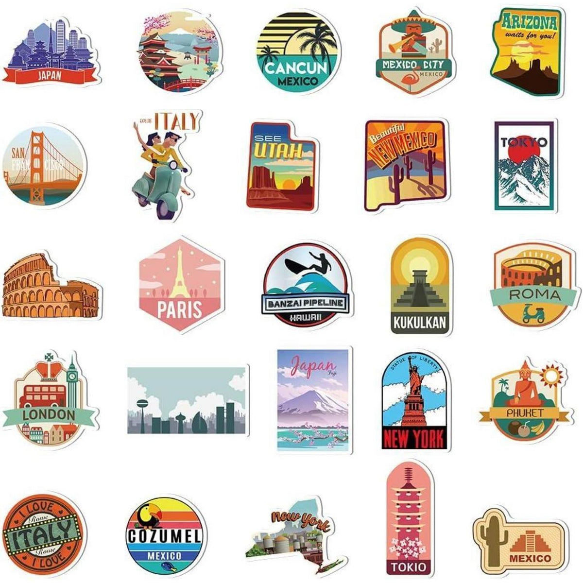 Vintage Reise Aufkleber Set – 50 Retro Vinyl Sticker für Koffer & Co.