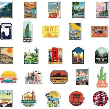 Vintage Reise Aufkleber Set – 50 Retro Vinyl Sticker für Koffer & Co.