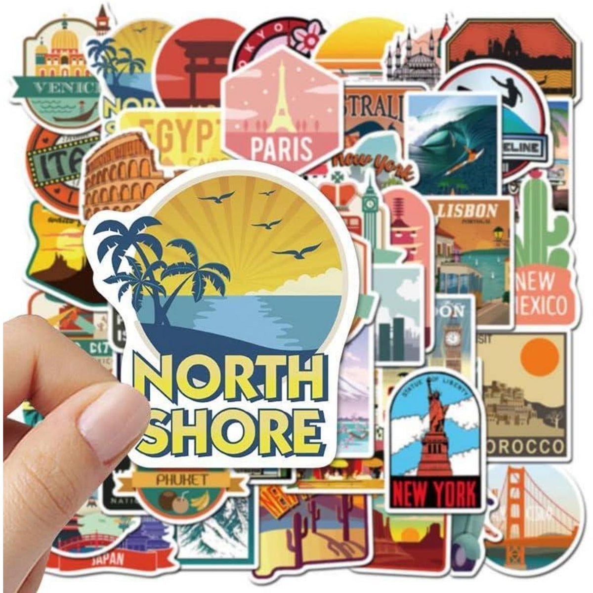 Vintage Reise Aufkleber Set – 50 Retro Vinyl Sticker für Koffer & Co.