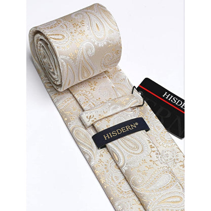 Krawatten-Set Paisley für Herren mit Einstecktuch N-Beige-1