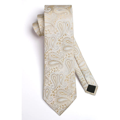 Krawatten-Set Paisley für Herren mit Einstecktuch N-Beige-1