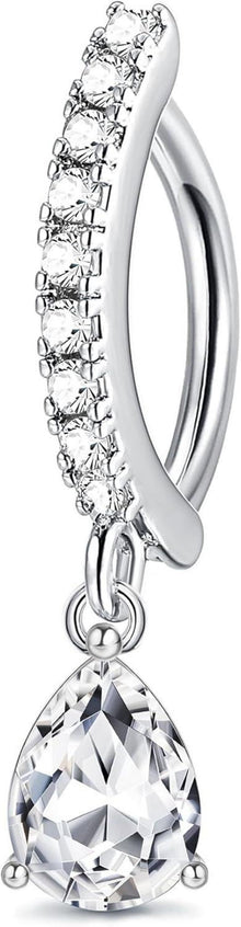 Bauchnabelring 14G Clicker Dangle Teardrop CZ Barbell Piercing