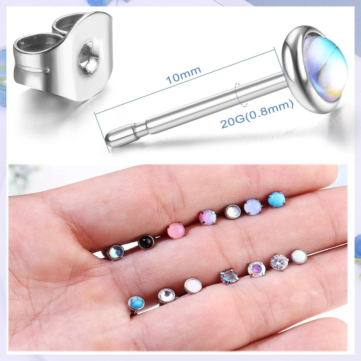21 Paar Kleine Zirkonia Opal Mondstein Türkis Ohrstecker Set Chirurgenstahl