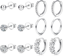 Kleine Silber Ohrringe Set Zirkonia Ohrstecker & Creolen Hypoallergen
