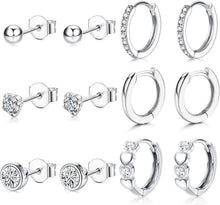 Silber 925 Ohrringe Set Zirkonia Ohrstecker Creolen Hypoallergen
