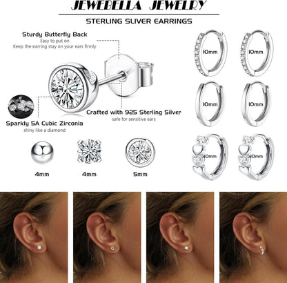 Ohrringe Silber 925 Set Damen Mädchen Creolen Zirkonia