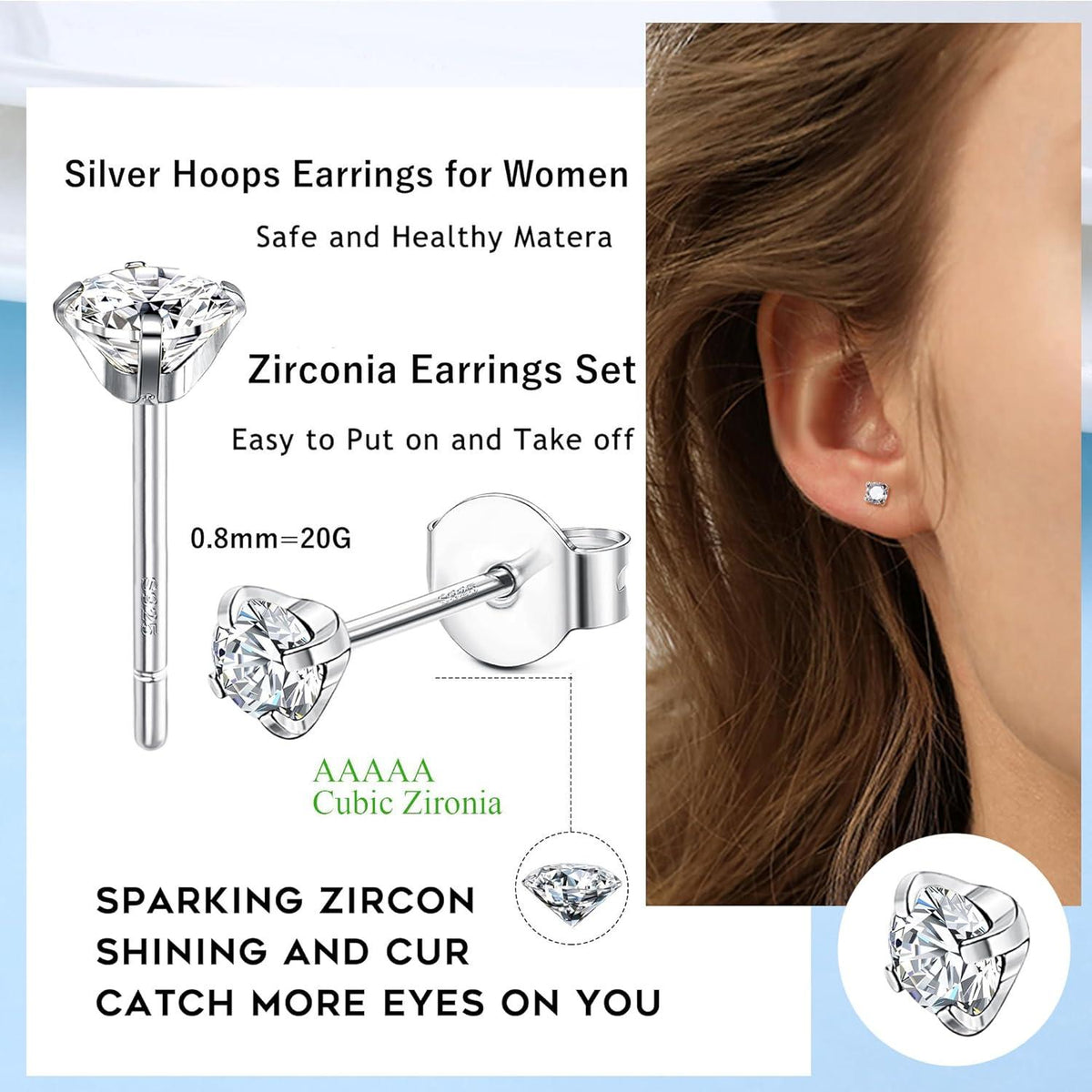 JeweBella Silber Ohrringe Set Damen Mädchen Zirkonia Creolen Ohrstecker 925