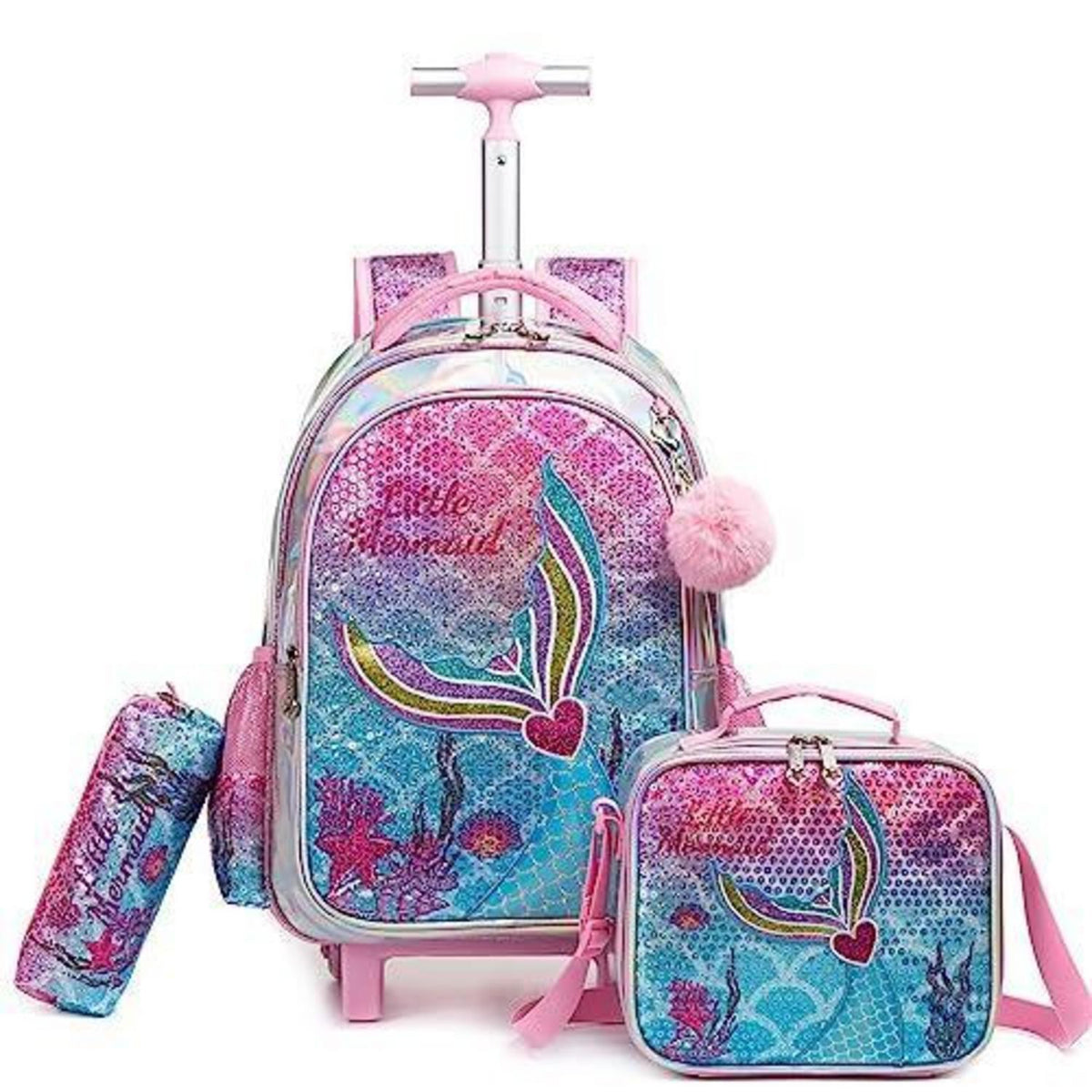 Trolley Rucksack Mädchen Rosa Meerjungfrauen 3in1 mit Rollen & Zubehör