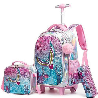 Trolley Rucksack Mädchen Rosa Meerjungfrauen 3in1 mit Rollen & Zubehör