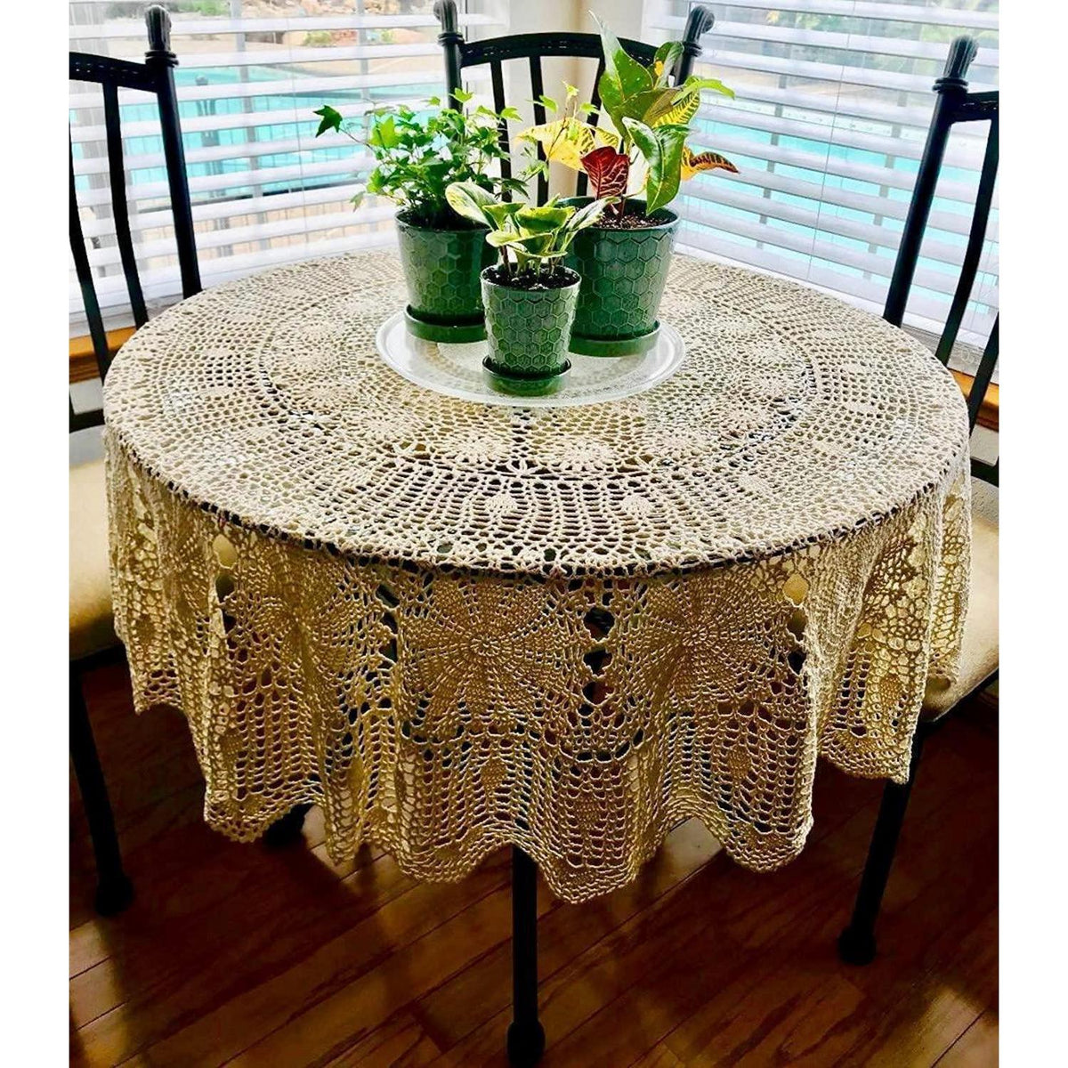 Runde Baumwoll Tischdecke Häkelspitze 180 cm Beige Vintage