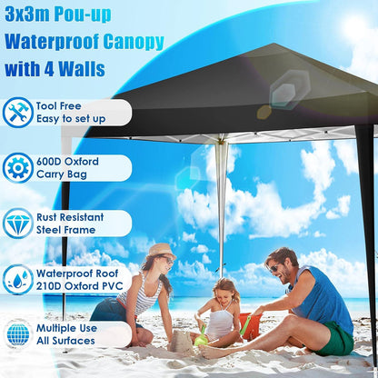COBIZI Pavillon 3x3m Wasserdicht Stabil Pop up Zelt Schwarz