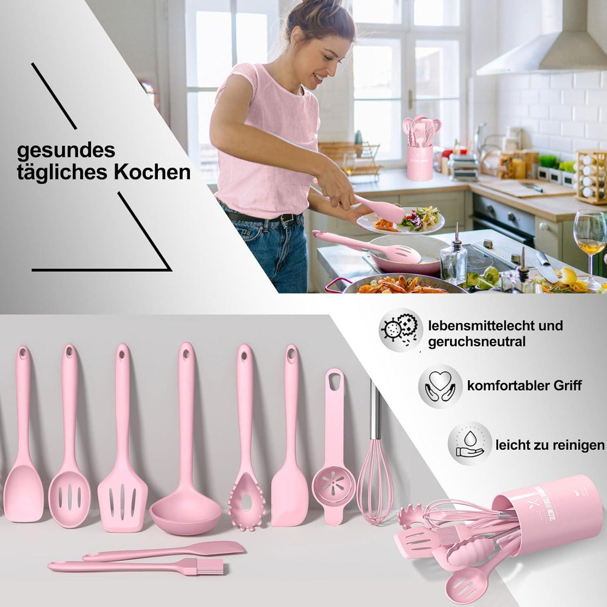 22-teiliges Silikon Küchenhelfer Set Antihaft Kochutensilien mit
