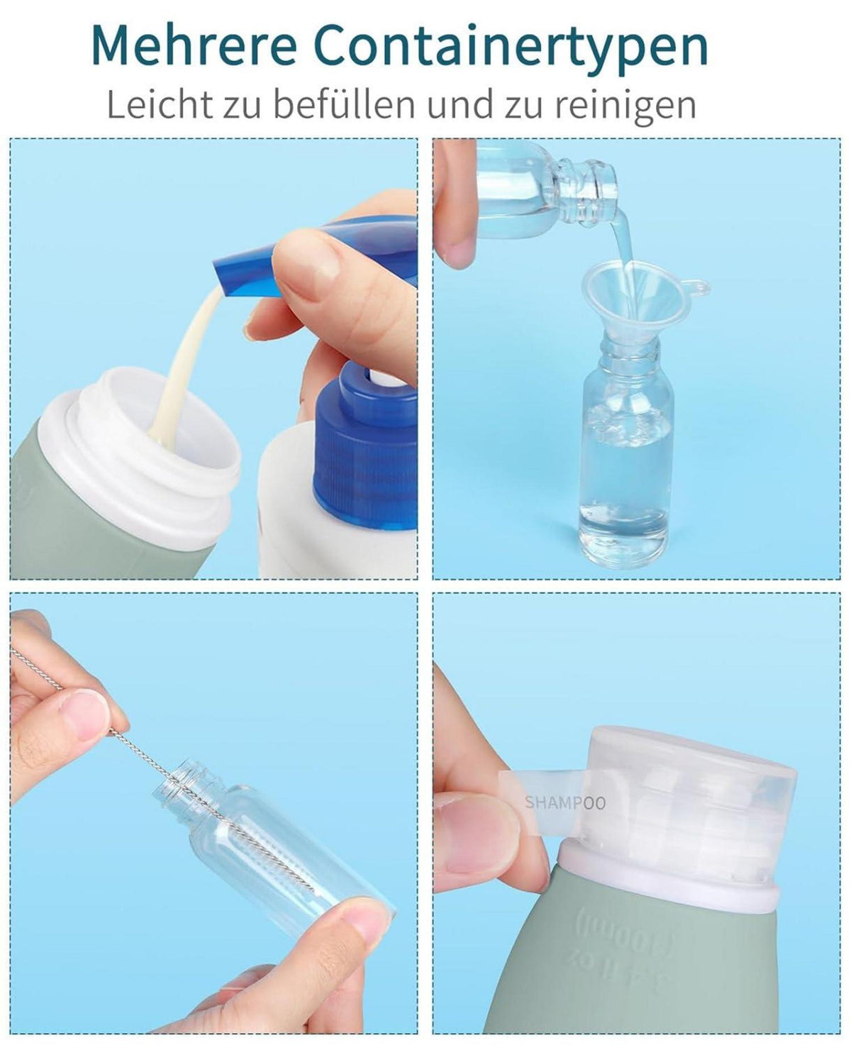 Silikon Reiseflaschen Set 18 Stk. Nachfüllbar TSA-Zugelassen BPA-Frei