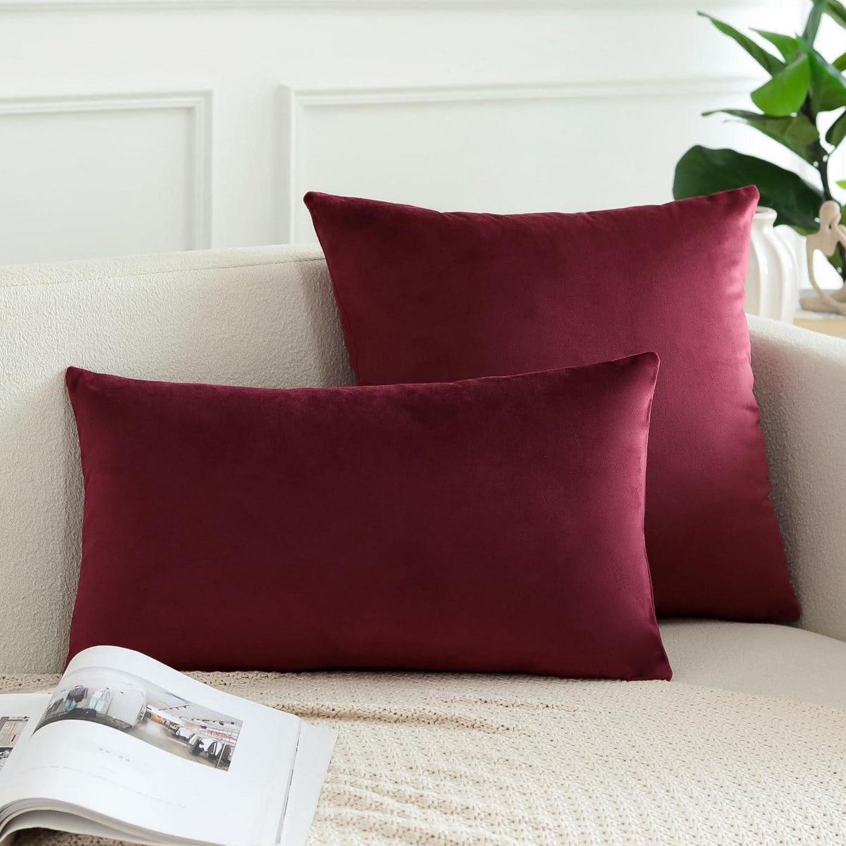 Samt Kissenbezug Bordeaux 40x60 cm - 2er Set