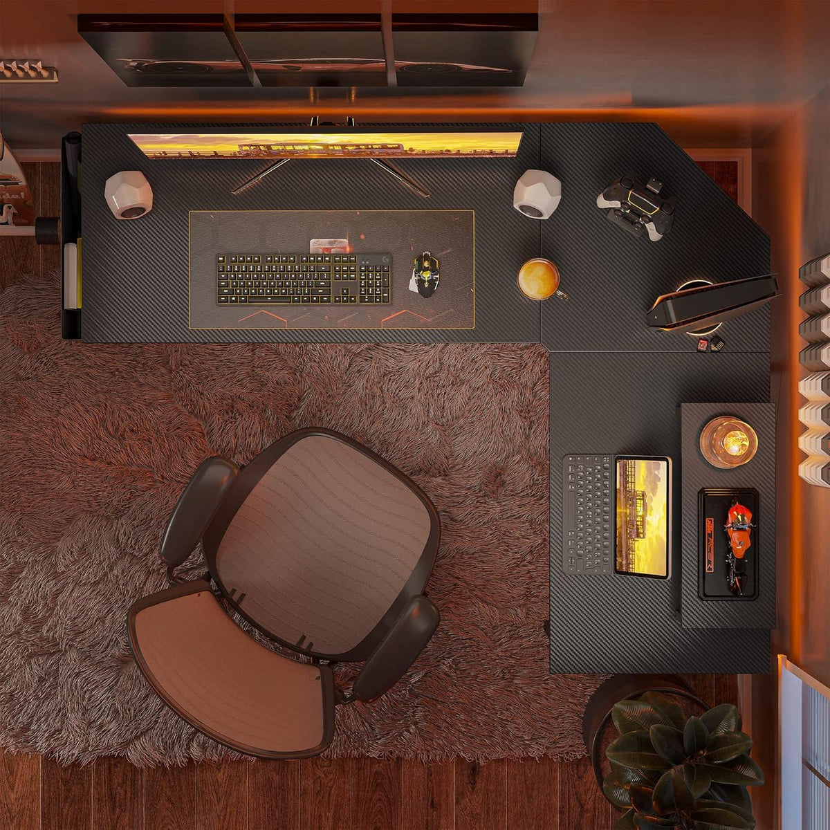 Gaming Tisch CubiCubi Eckschreibtisch mit Monitorständer 170x120cm Schwarz