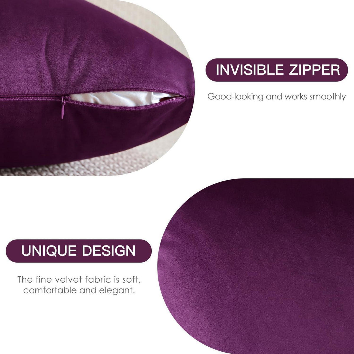 Samt Kissenbezüge 45x45 cm Aubergine Lila - 2er Set