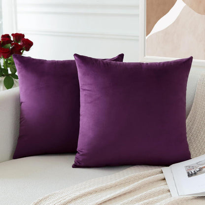 Samt Kissenbezüge 45x45 cm Aubergine Lila - 2er Set