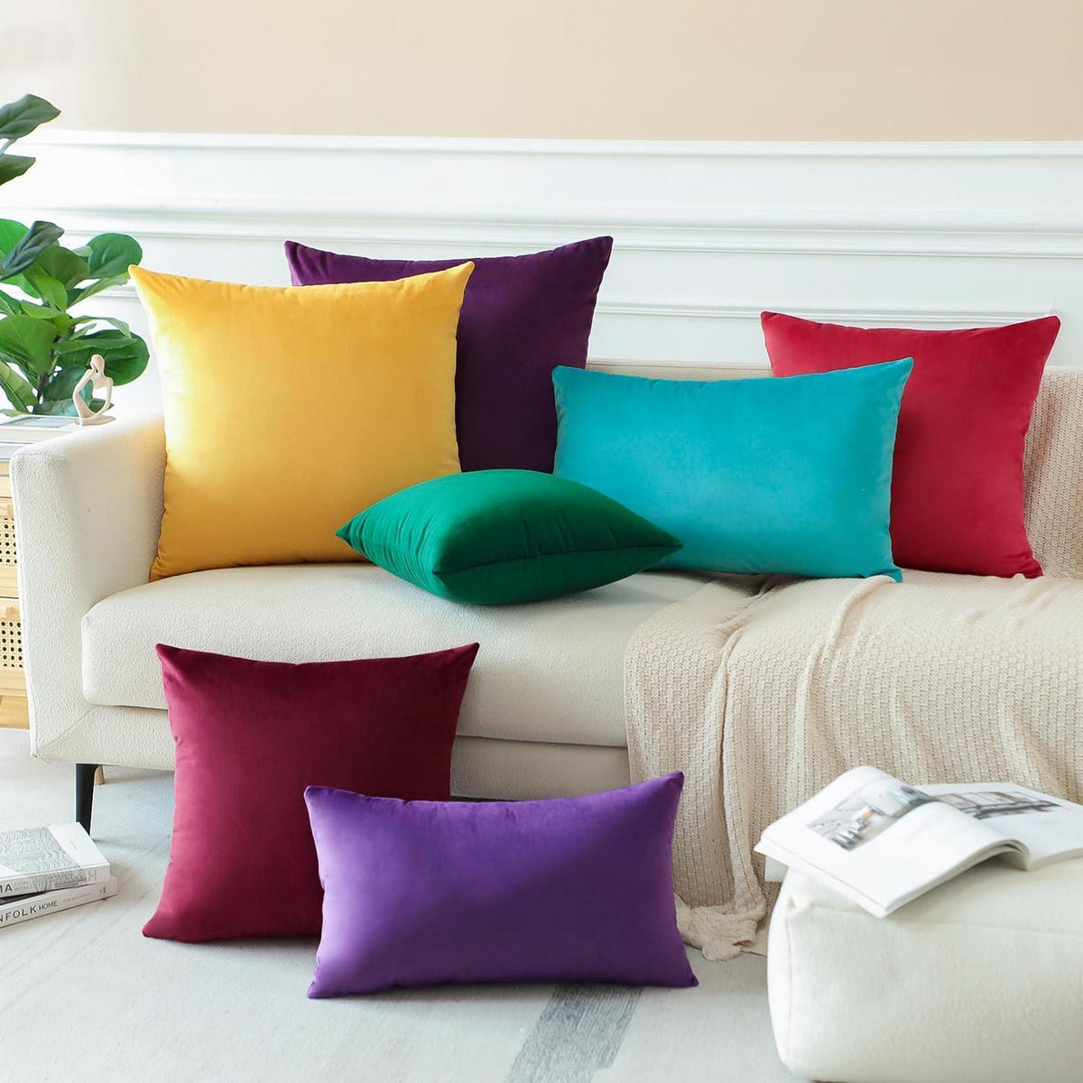 Samt Kissenbezüge 45x45 cm Aubergine Lila - 2er Set