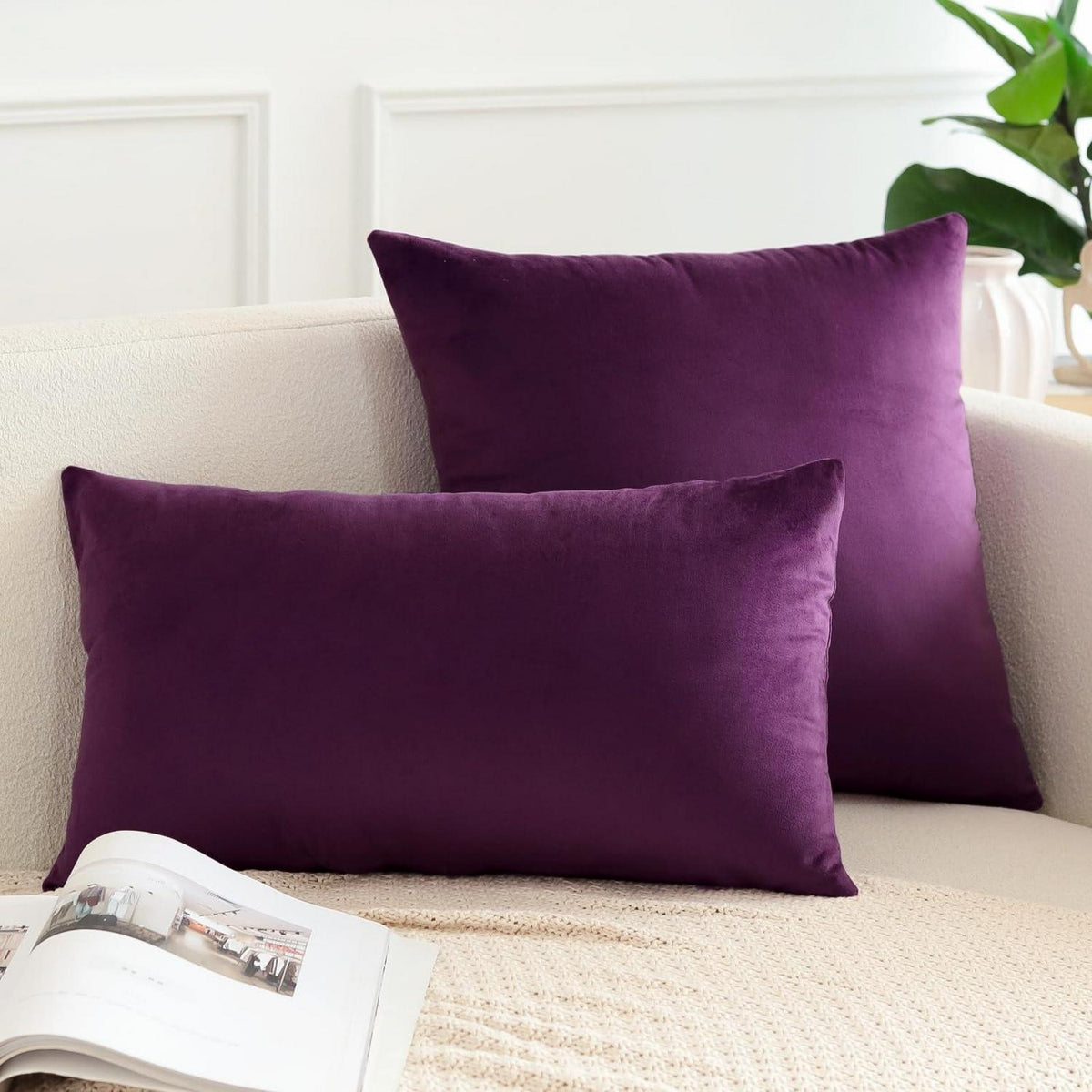 Samt Kissenbezüge 45x45 cm Aubergine Lila - 2er Set