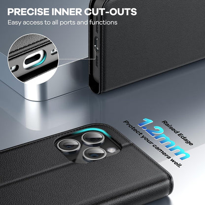 iPhone 15 Pro Max Handyhülle Echtleder RFID Schwarz Schutzhülle
