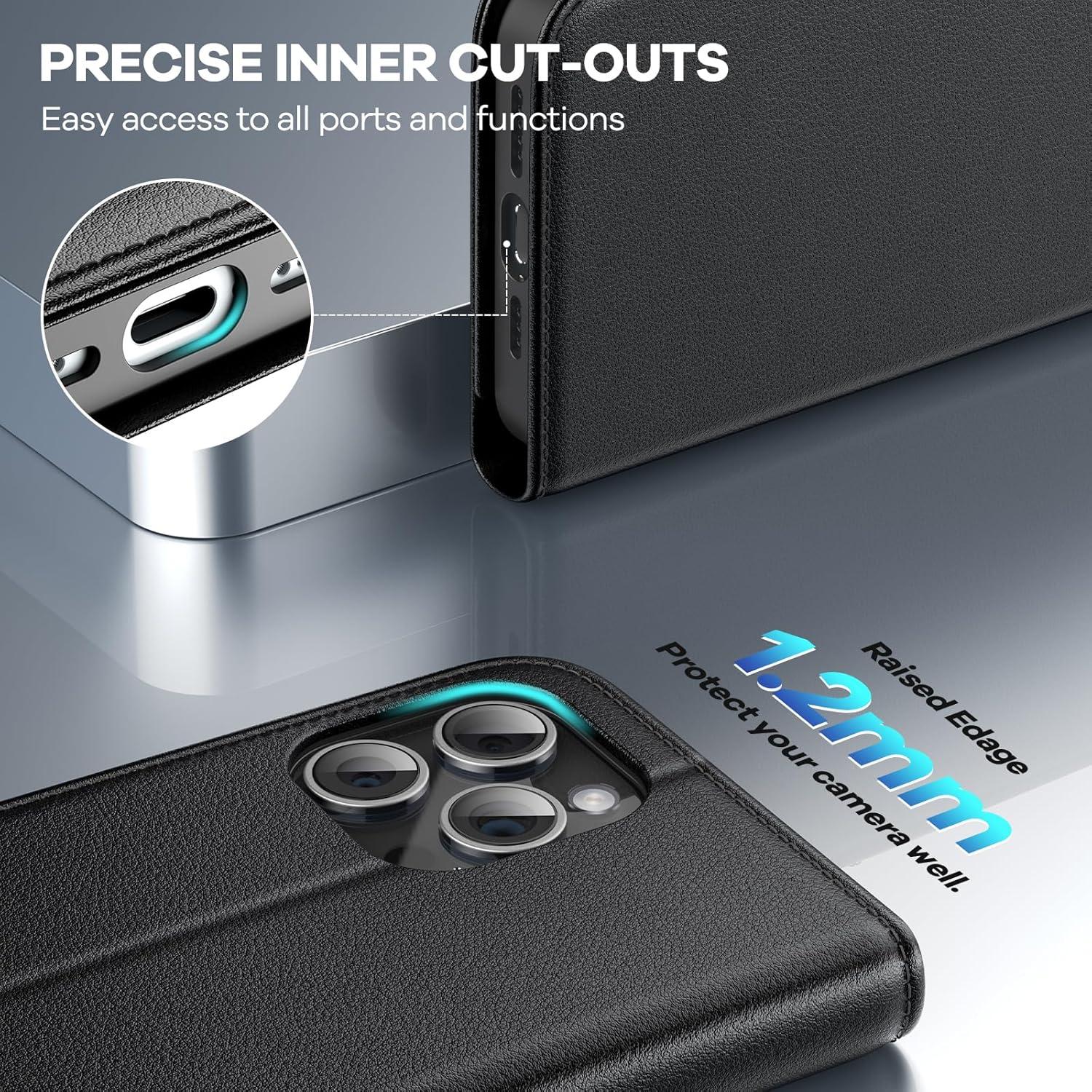 Premium Echtleder Handyhülle für iPhone 15 Pro - RFID - Kartenfach - Magnet