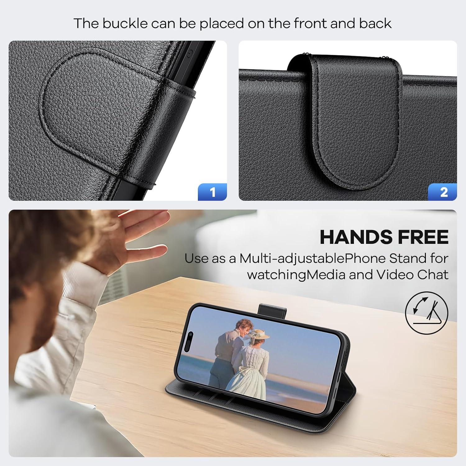 Premium Echtleder Handyhülle für iPhone 15 Pro - RFID - Kartenfach - Magnet
