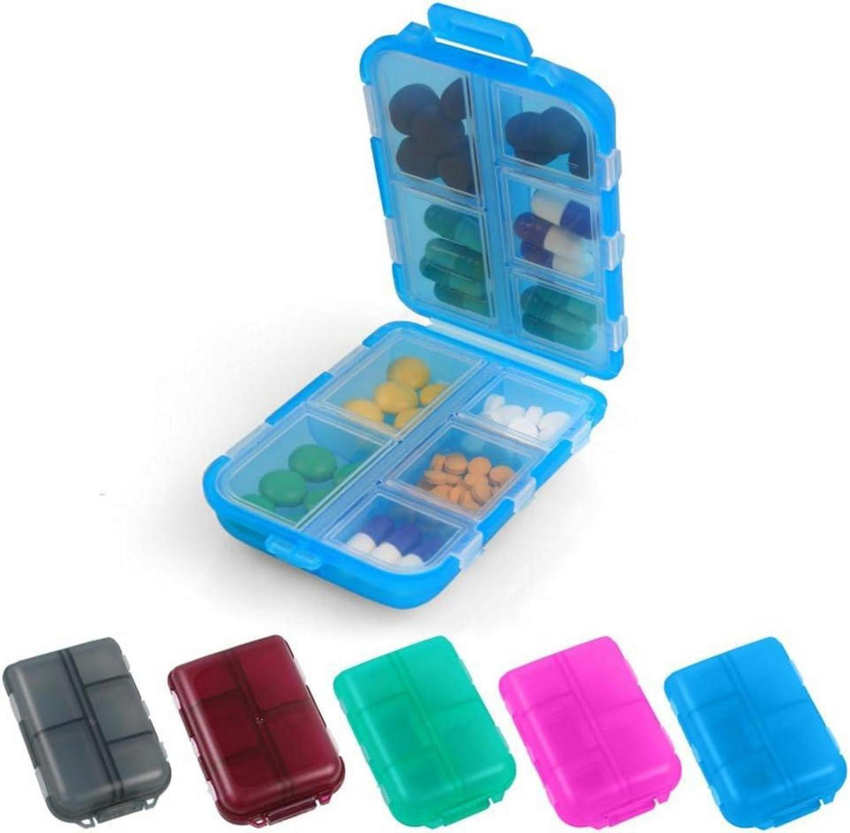 Tablettenbox 7 Tage Pillendose 10 Fächer Medikamentenbox Blau