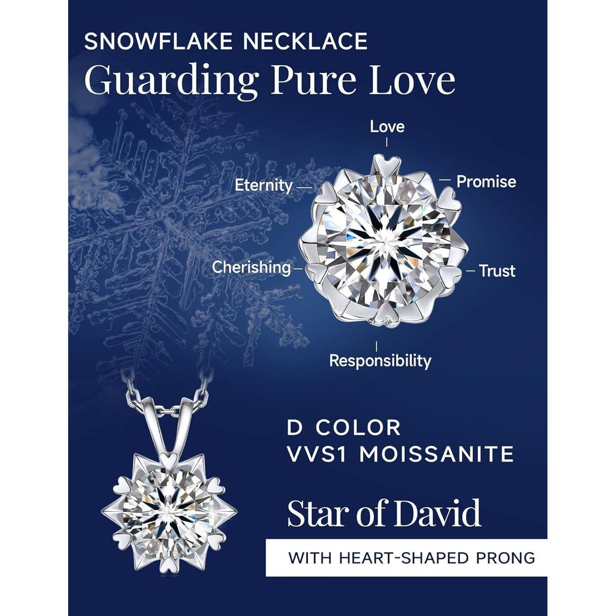 Moissanit Halskette Damen Silber 925, 1 Karat Schneeflocke Anhänger