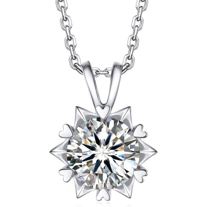 Moissanit Halskette Damen Silber 925, 2 Karat Schneeflocke Anhänger