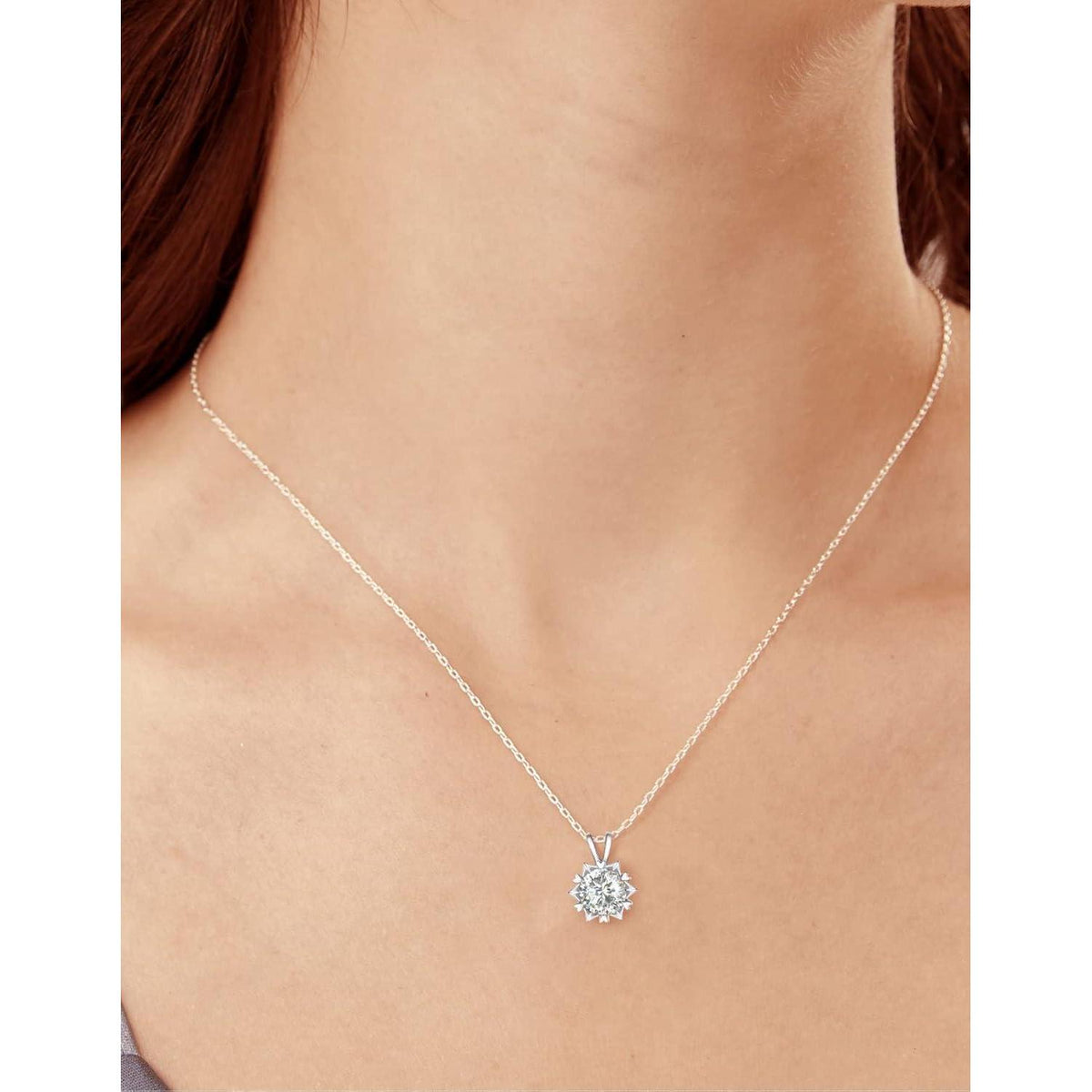 Moissanit Halskette Damen Silber 925, 2 Karat Schneeflocke Anhänger