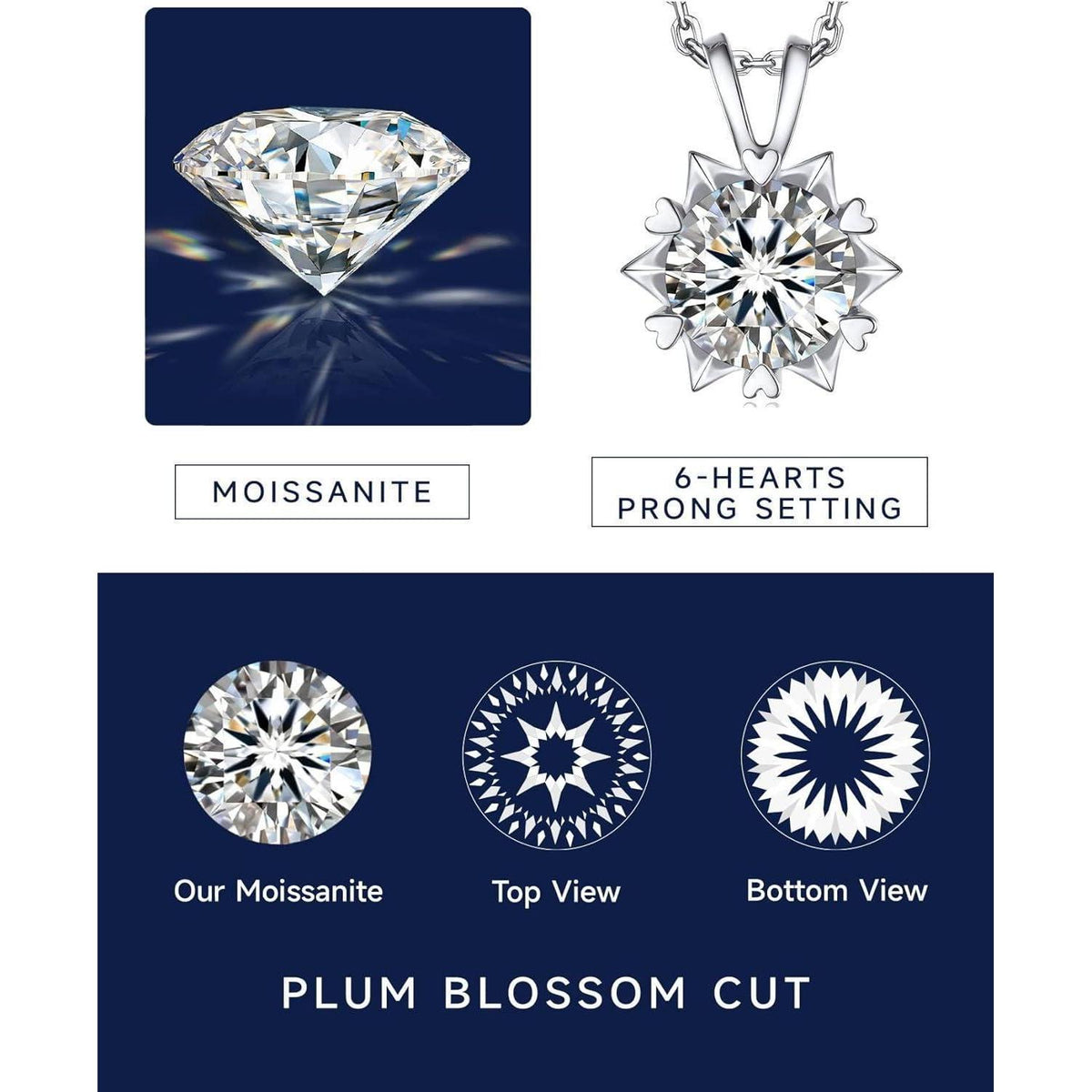 Moissanit Halskette Damen Silber 925, 2 Karat Schneeflocke Anhänger