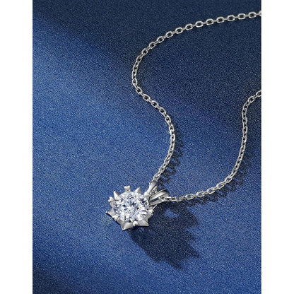Moissanit Halskette Damen Silber 925, 2 Karat Schneeflocke Anhänger