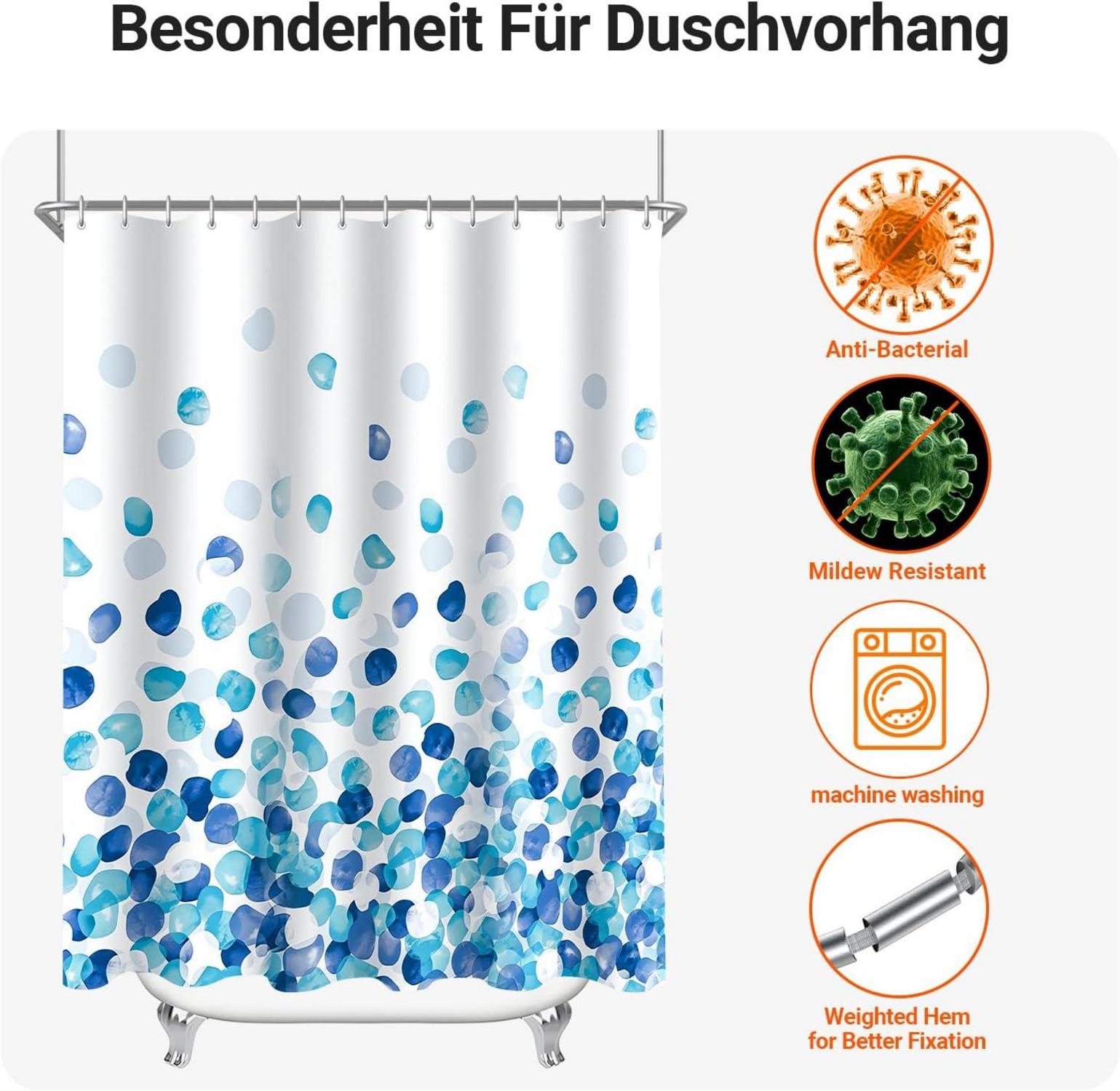 Duschvorhang Blaue Blüten 200x200cm Wasserabweisend Anti-Schimmel inkl. Ringe