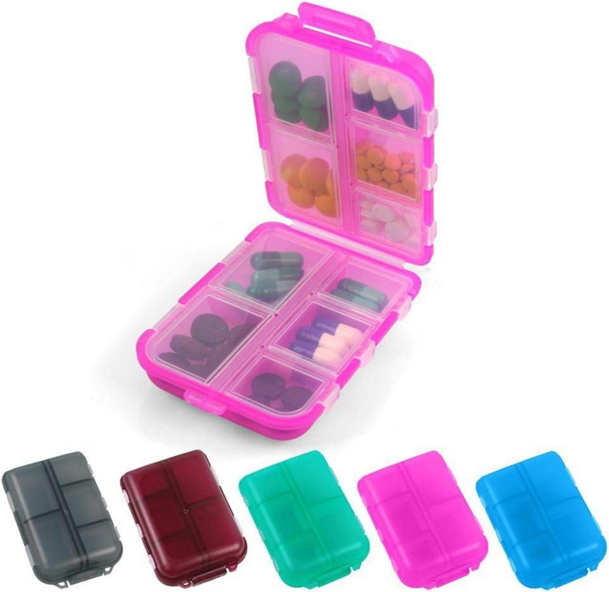 Tablettenbox 7 Tage Pillendose 10 Fächer Medikamentenbox BPA-frei Rosa