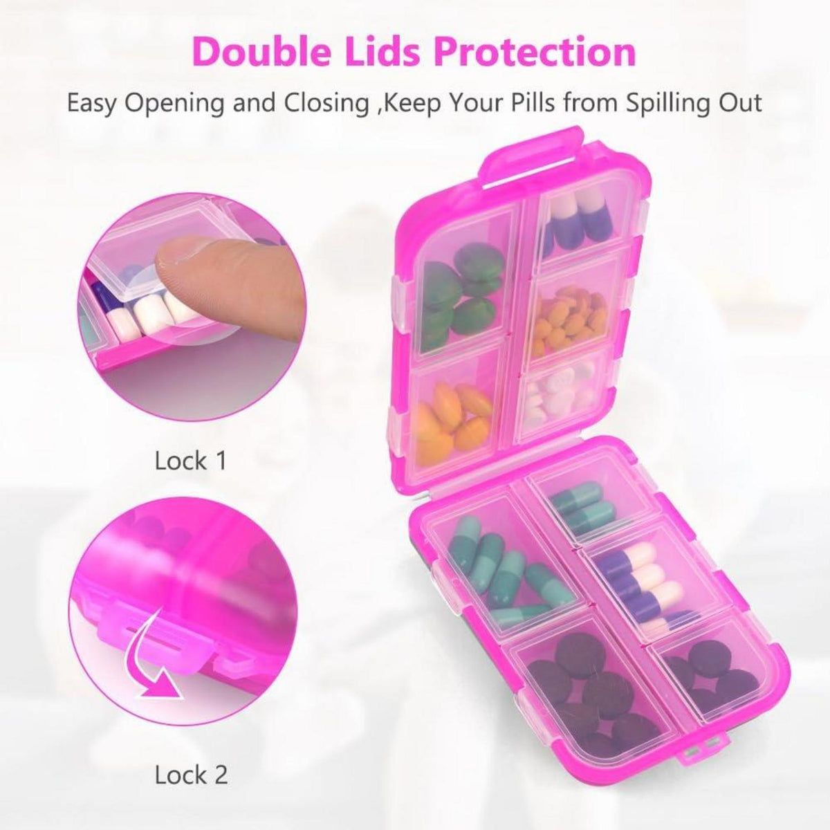 Tablettenbox 7 Tage Pillendose 10 Fächer BPA Frei Einfaches Design für Medikamente Vitamine Fischöl