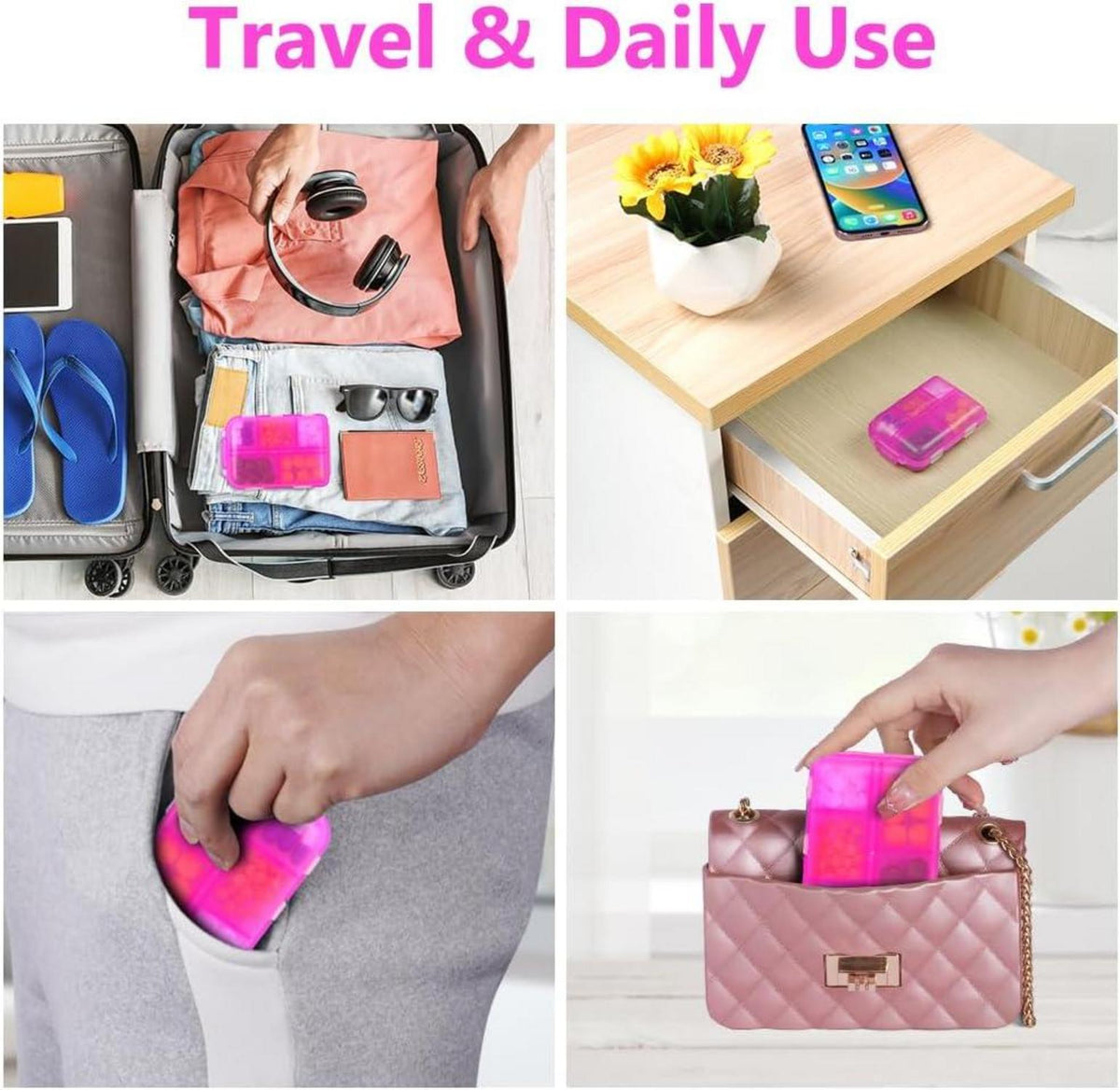 Tablettenbox 7 Tage Pillendose 10 Fächer Medikamentenbox BPA frei Rose