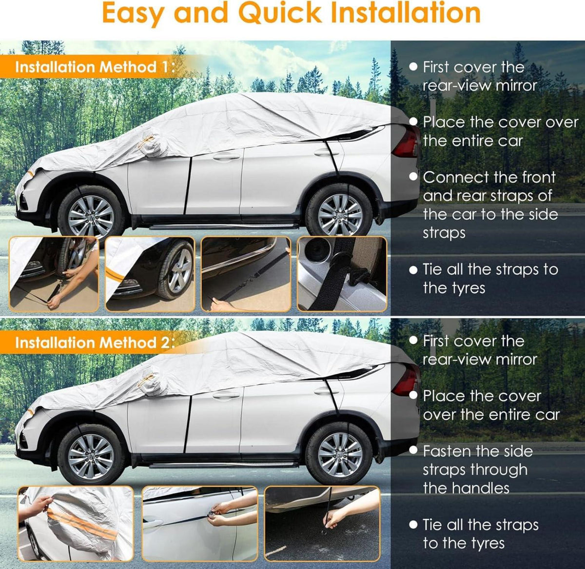Halbgarage Auto SUV Wasserdicht Winter Haken Riemen Silber 2.35