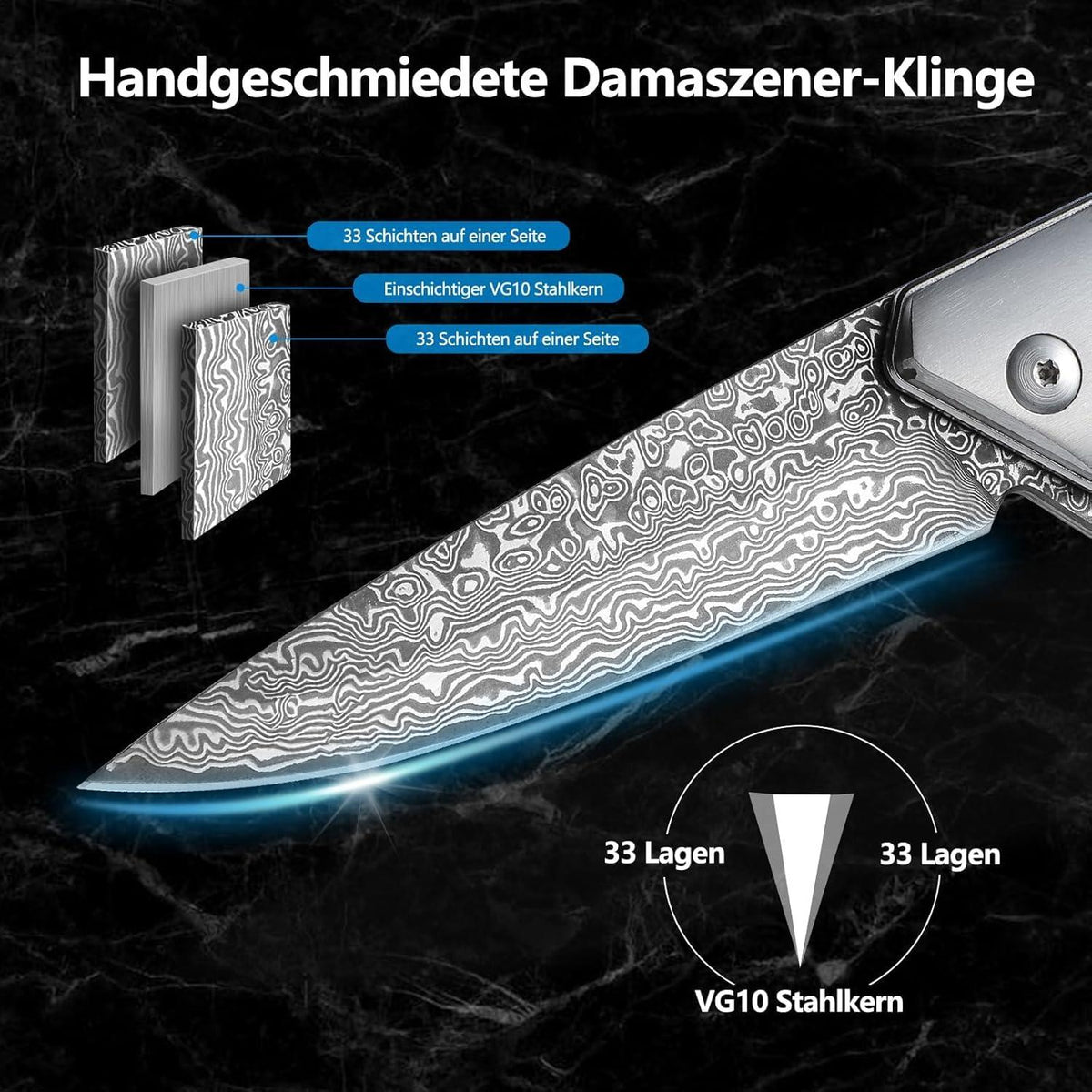 Dragon Creek Damast Klappmesser EDC Taschenmesser Outdoor