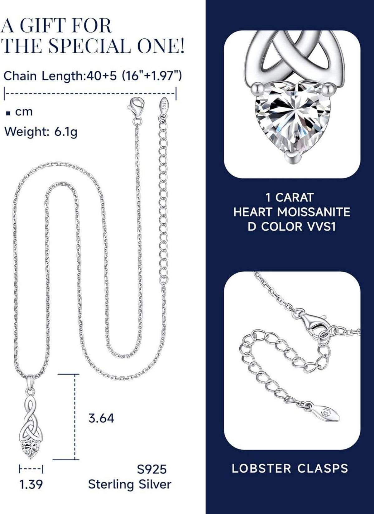 Kreuz Anhänger Kette Moissanite 1,2 Karat Silber 925 mit Geschenkbox