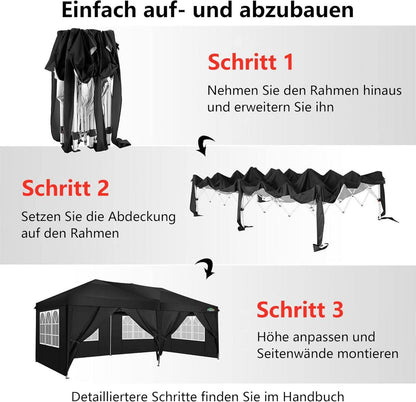 Faltpavillon 3x6 Wasserdicht Winterfest mit 6 Seitenwänden UV-Schutz