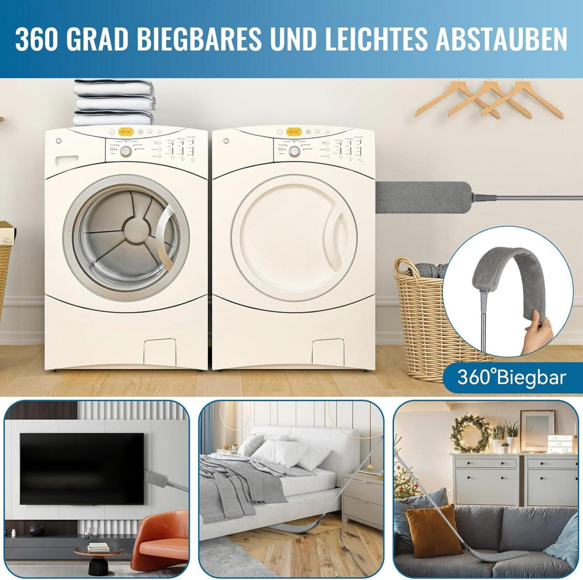 Ausziehbarer Teleskop Staubwedel mit Edelstahlstange 2 austauschbaren