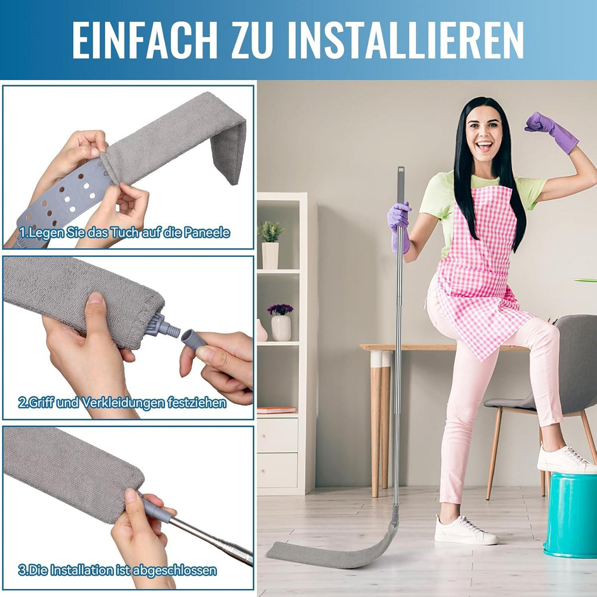 Ausziehbarer Teleskop Staubwedel 1.2m-2.5m Edelstahl Reinigungsbürsten
