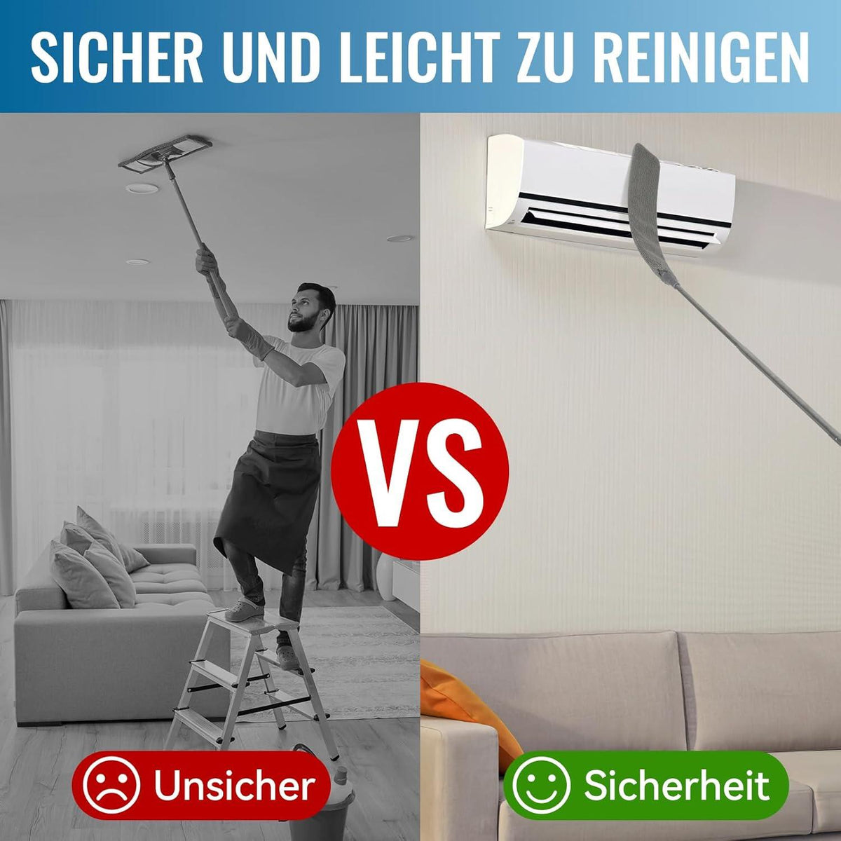 Ausziehbarer Teleskopstaubwedel mit Edelstahlstange 1.2m-2.5m