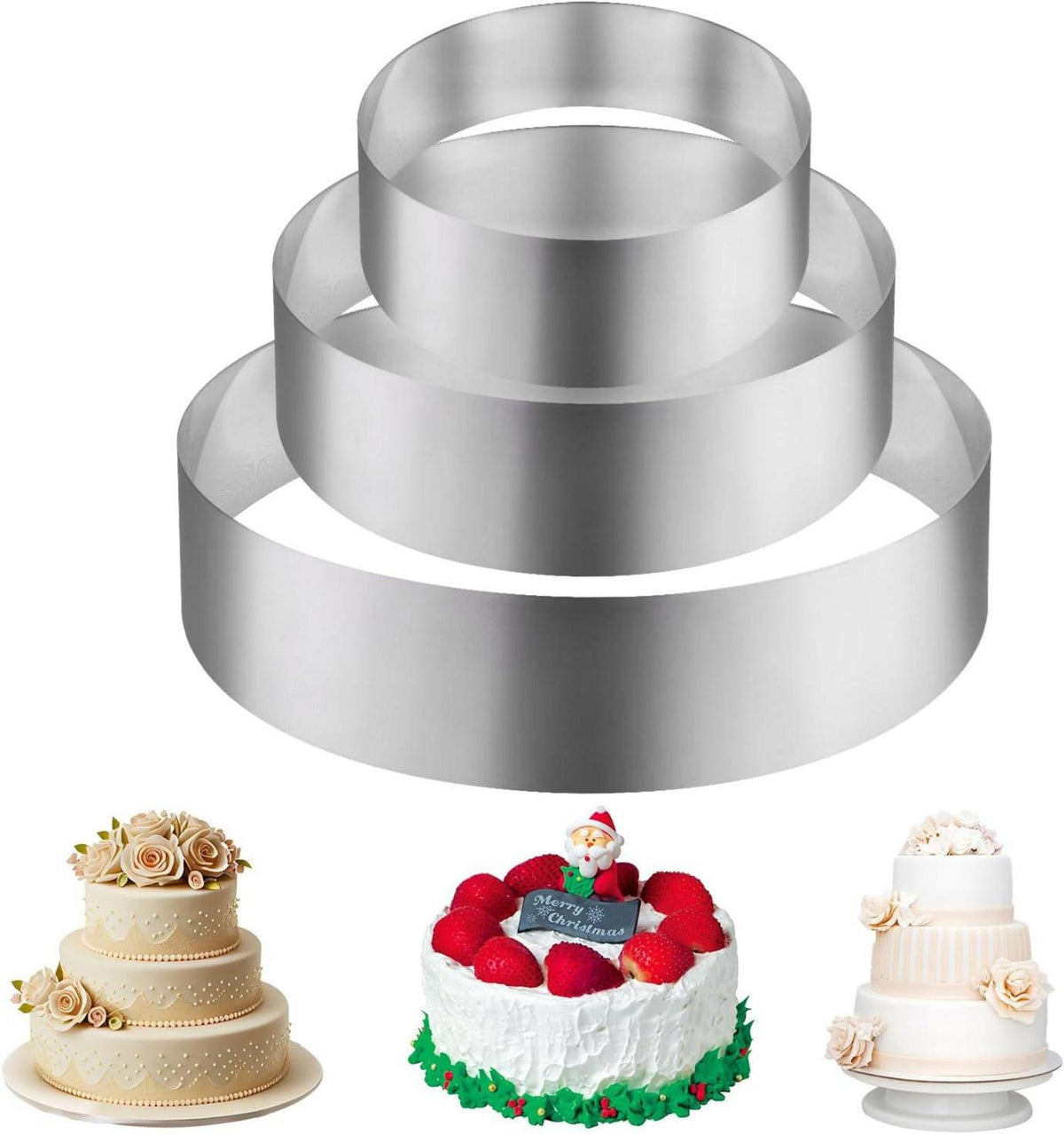 Tortenring Set Edelstahl Backrahmen Kuchenring 3 Stück 10/15/20 cm